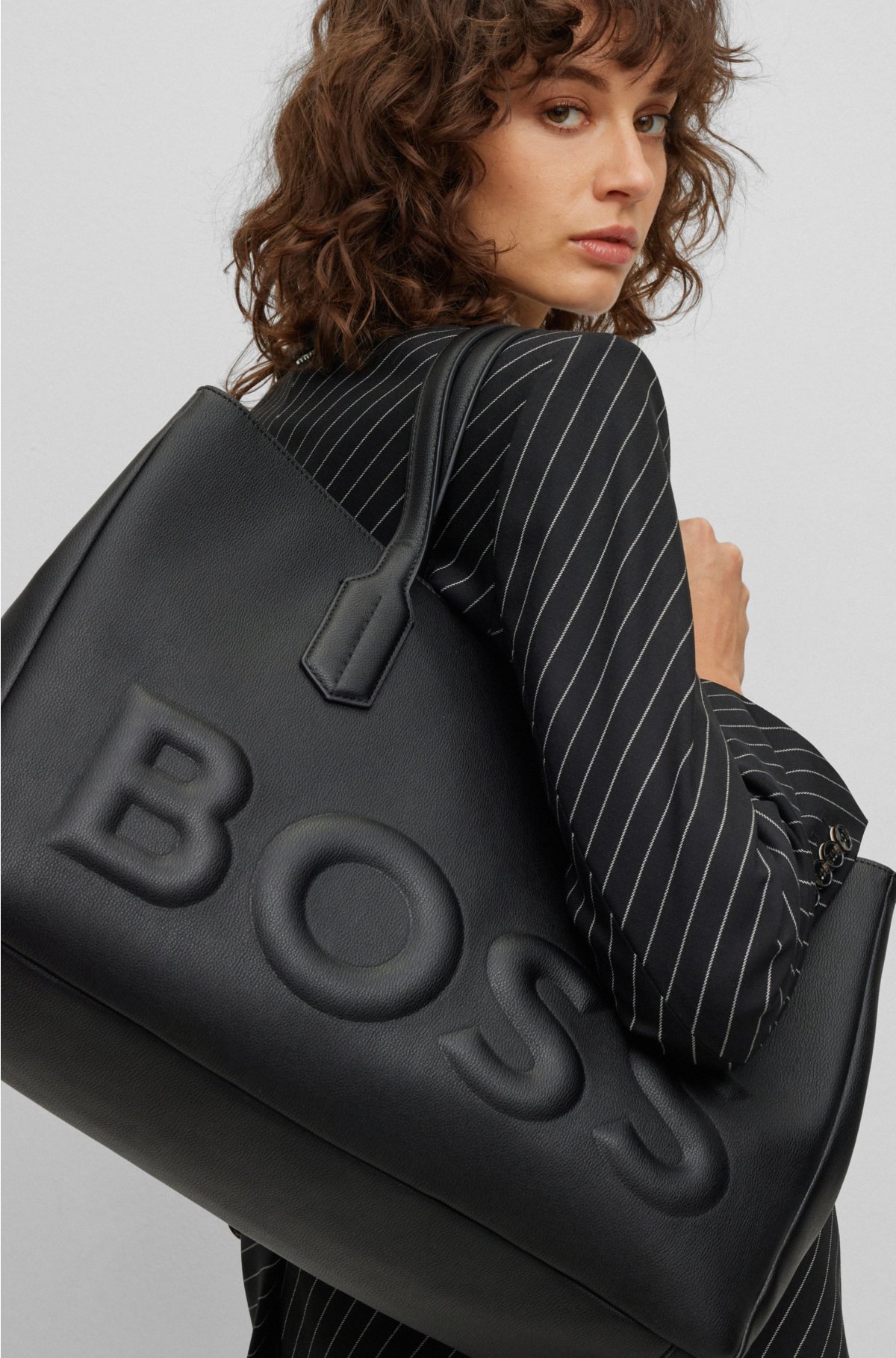 with BOSS in debossed Tote - logo faux leather bag