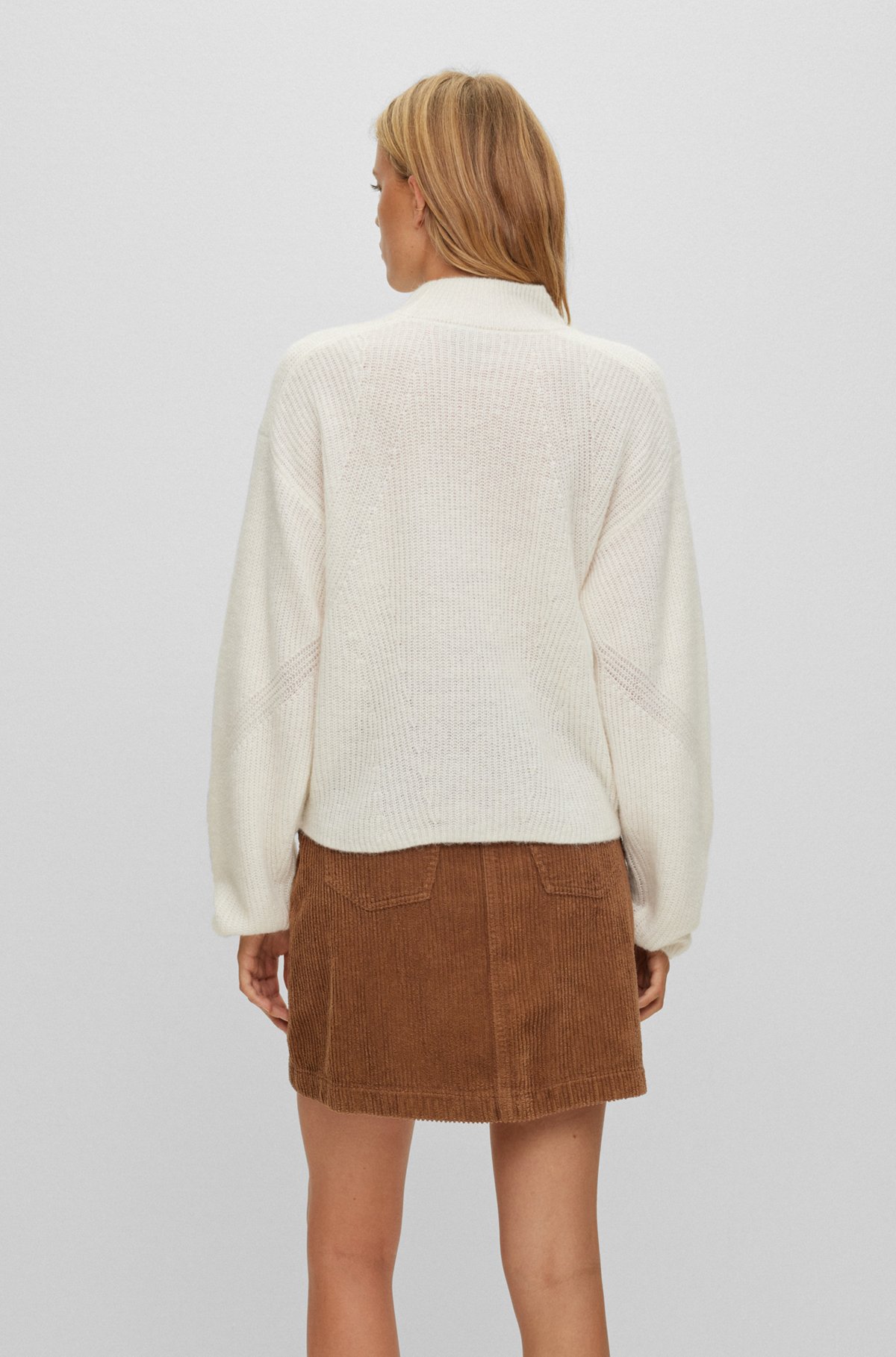 Knitted sweater with mock neckline, White