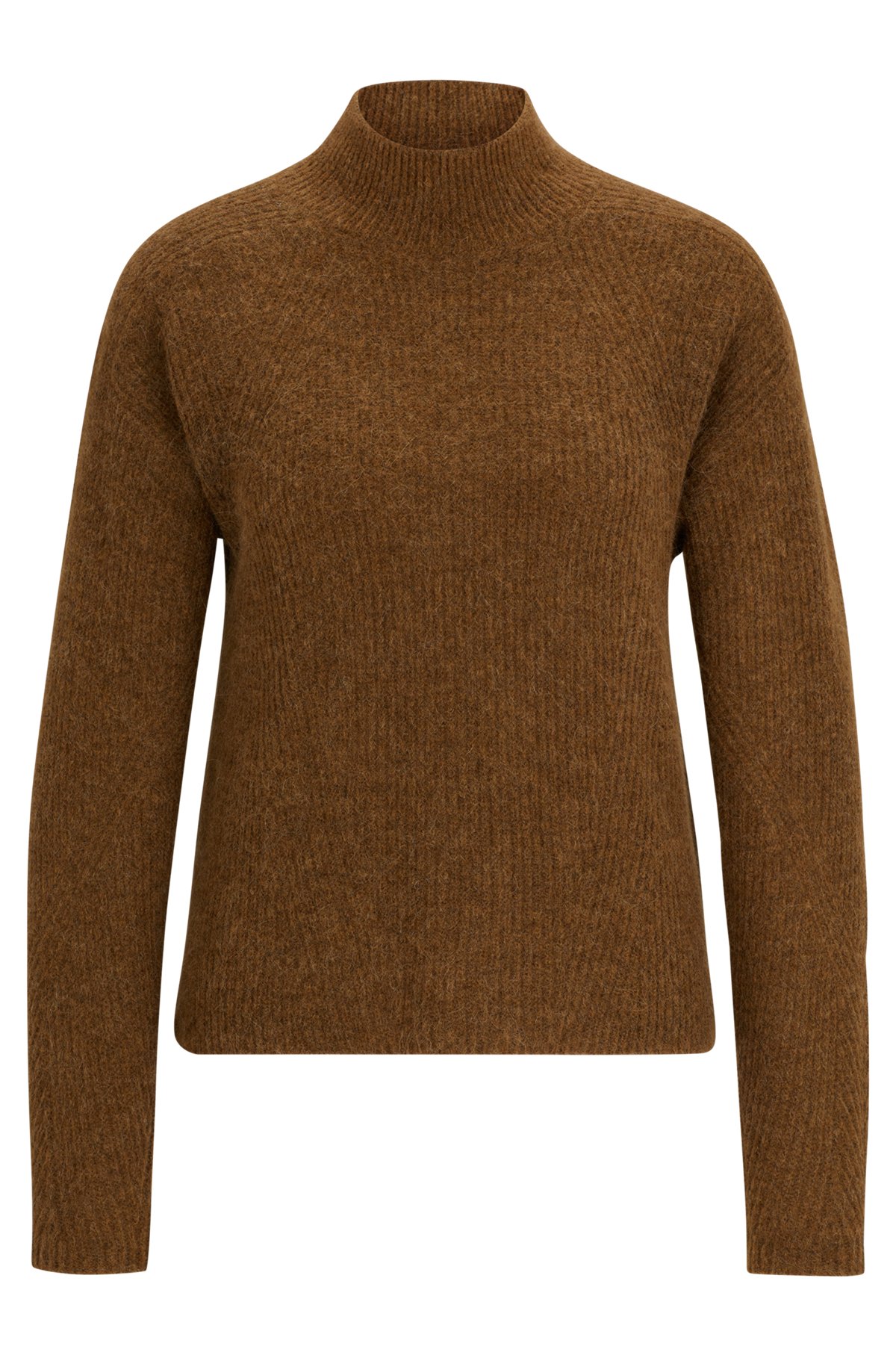 Knitted sweater with mock neckline, Brown