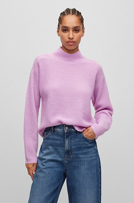 Knitted sweater with mock neckline, light pink
