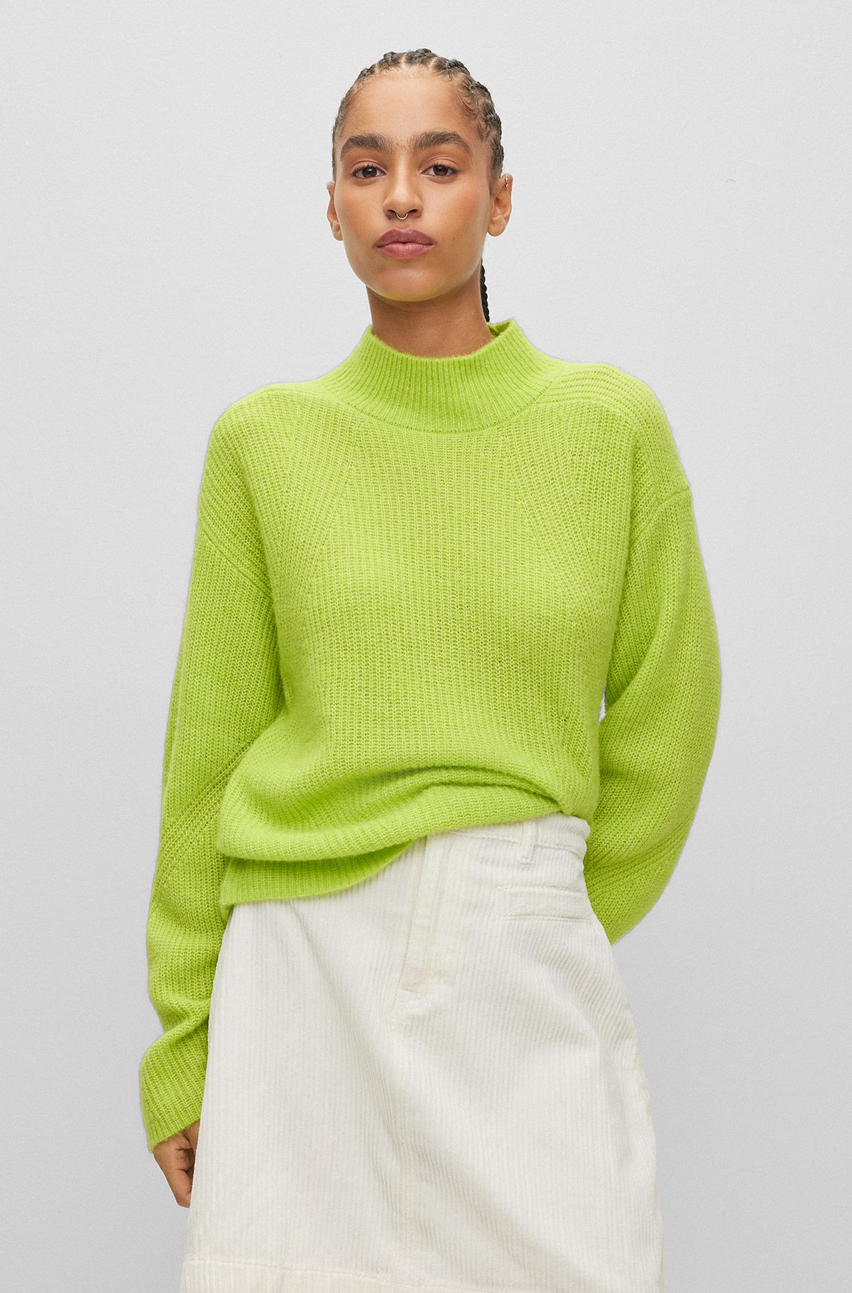 Knitted sweater with mock neckline, Yellow