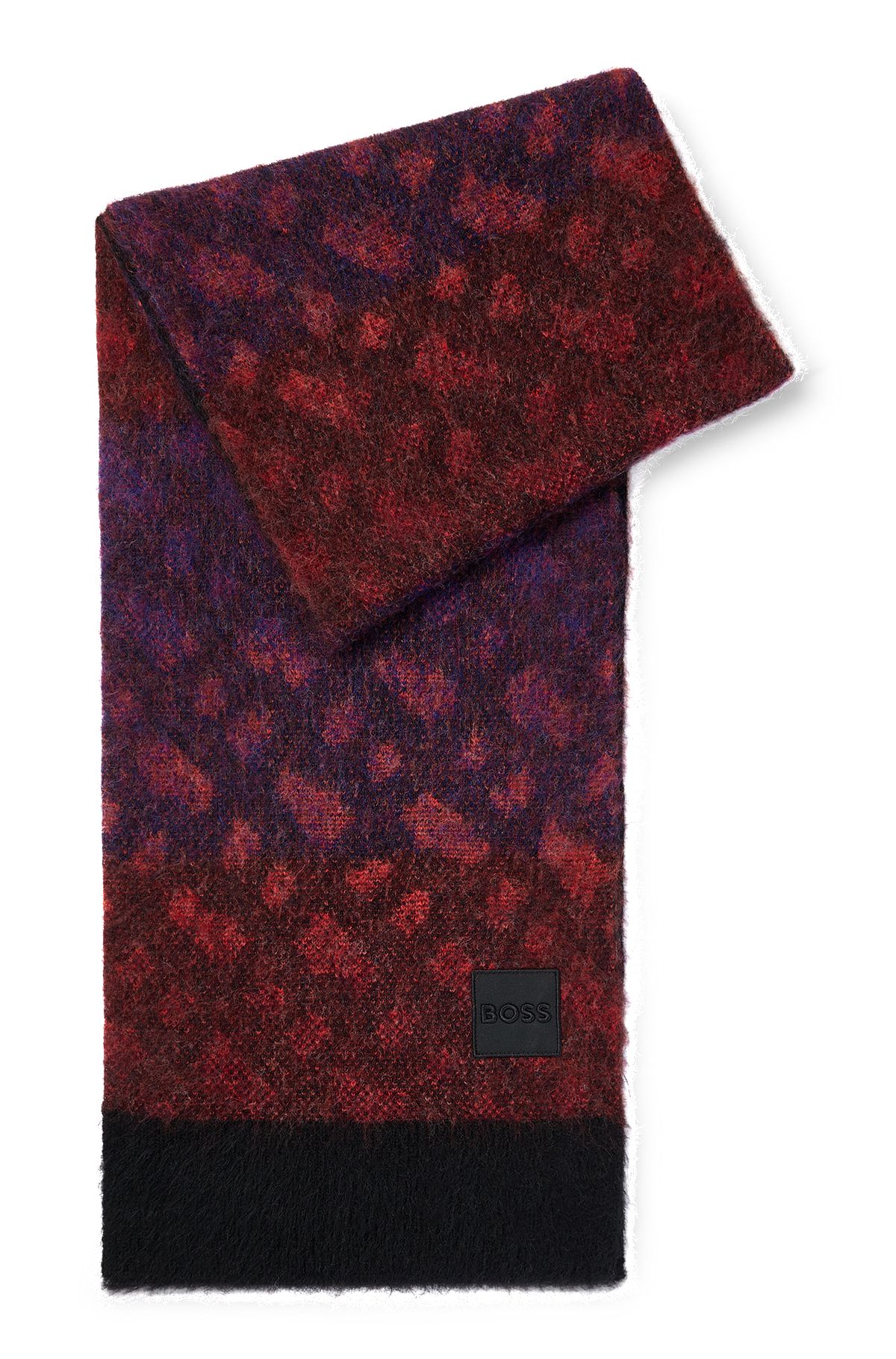 Bufanda de mezcla de lana cepillada con iniciales de la marca, Rojo oscuro