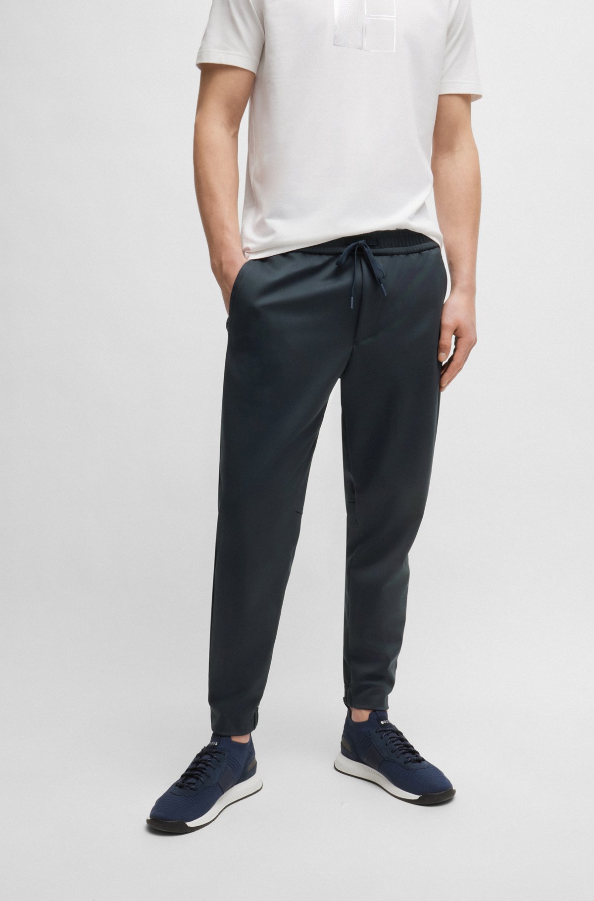 Tapered-fit trousers in waterproof softshell material, Dark Blue