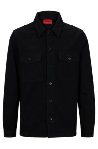 Oversized-fit denim overshirt with rear doodle motif, Black