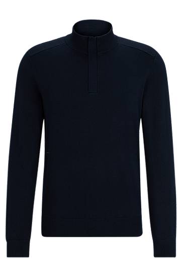 Zip-neck troyer sweater in cotton and virgin wool, Hugo boss
