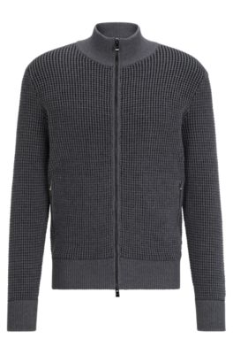 BOSS - Zip-up cardigan in cotton and virgin wool