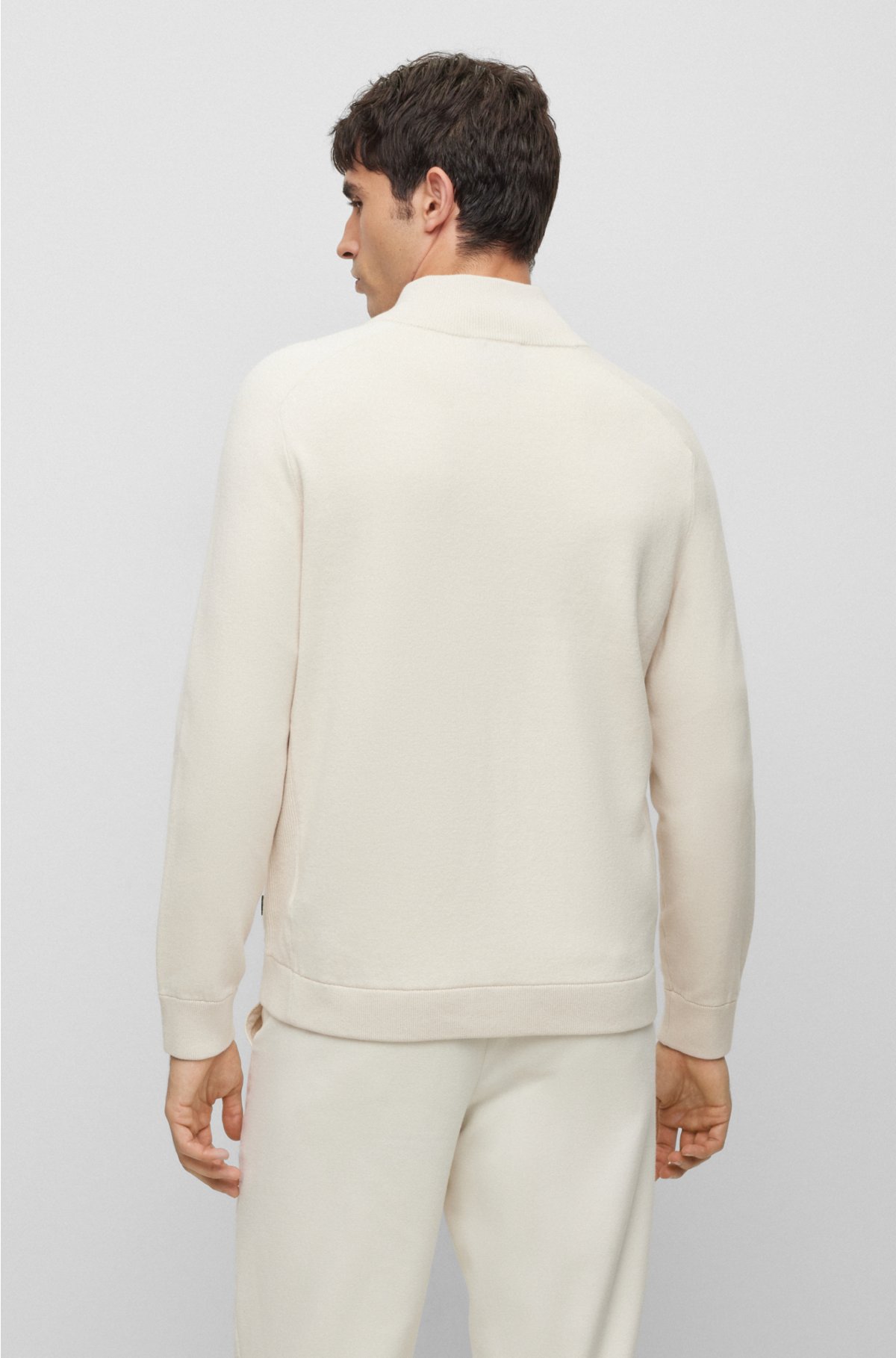 Zip-up knitted jacket in mixed materials, White