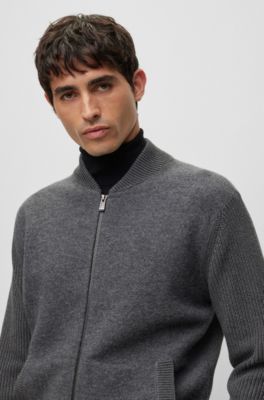 BOSS Cardigan com fecho estilo bomber em lã e algodão