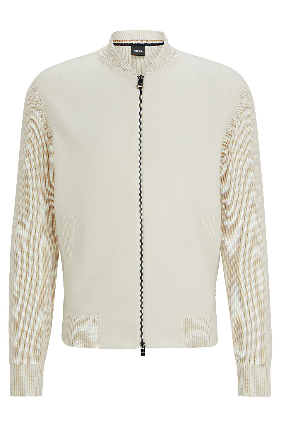 BOSS - Bomber-style zip-up cardigan in wool and cotton