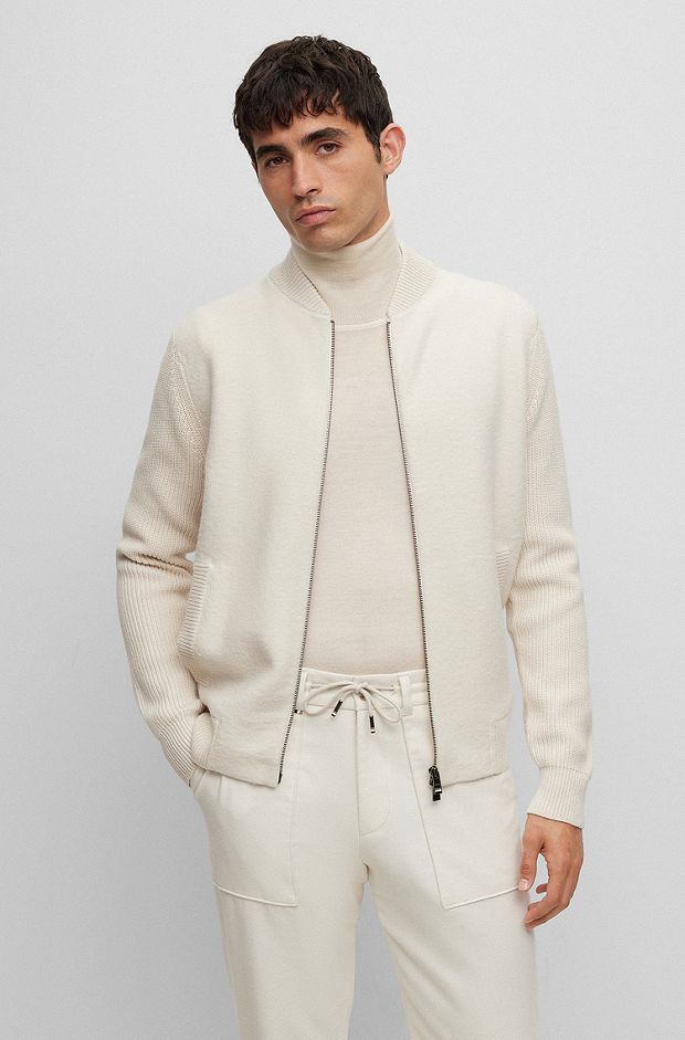 BOSS - Bomber-style zip-up cardigan in wool and cotton