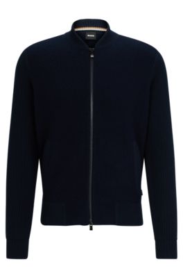 BOSS - Bomber-style zip-up cardigan in wool and cotton