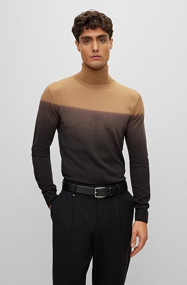 Rollneck sweater in degradé virgin wool and silk, Black