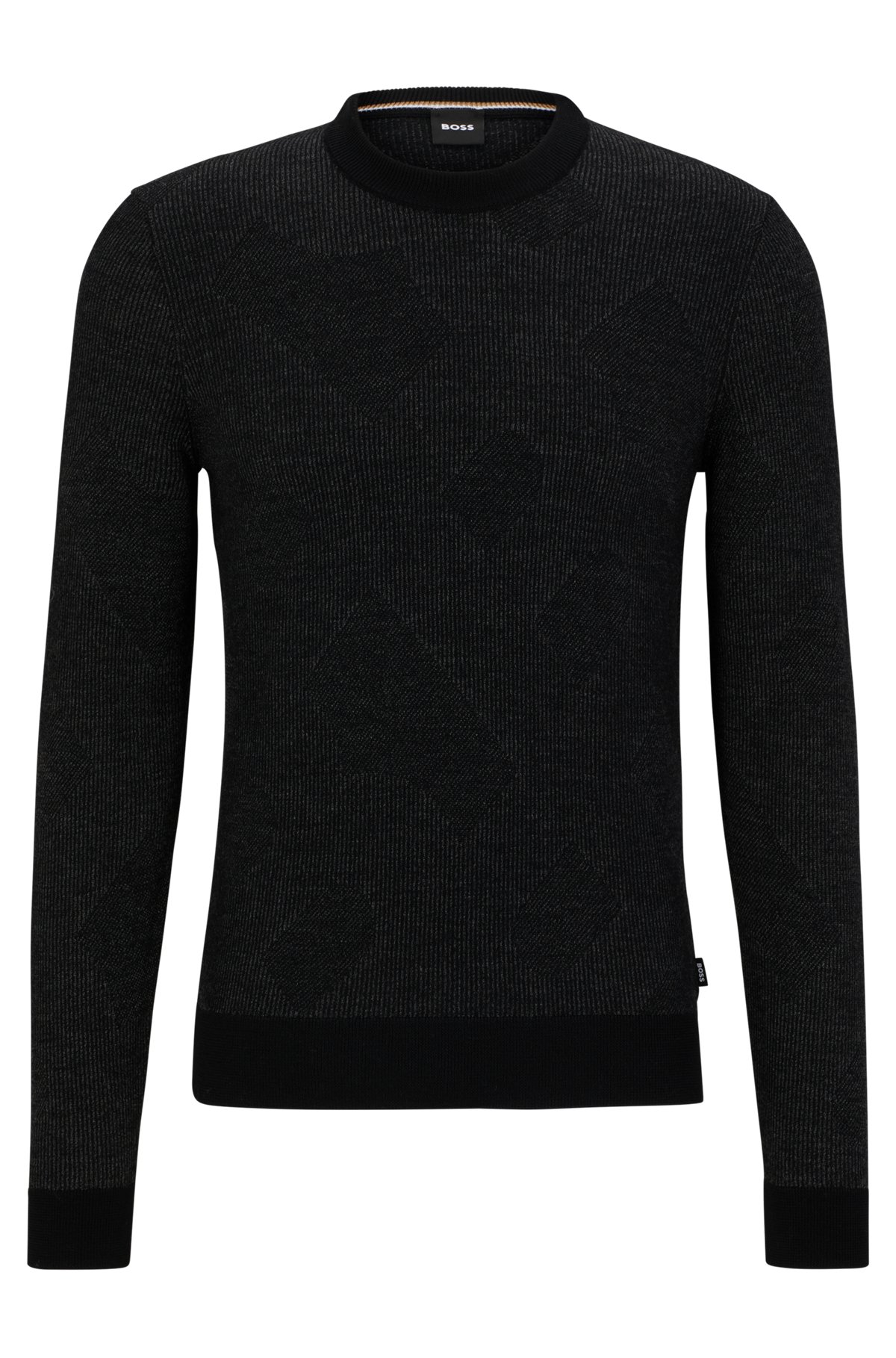 Pullover aus Schurwolle mit zweifarbigen Jacquard-Monogrammen, Schwarz