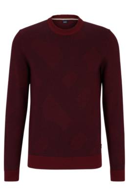 Hugo Boss Slim-fit Sweater In Virgin Wool In Dark Red