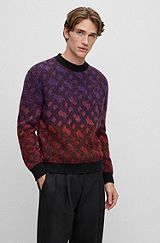 Relaxed-fit sweater with monogram jacquard and crew neckline, Patterned