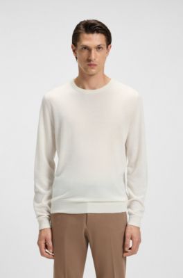 Regular-fit sweater in cashmere, Natural