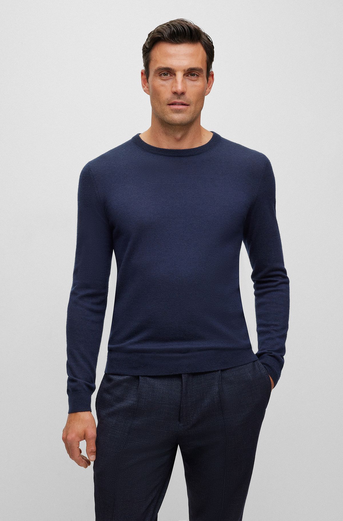 Regular-fit sweater in cashmere, Dark Blue