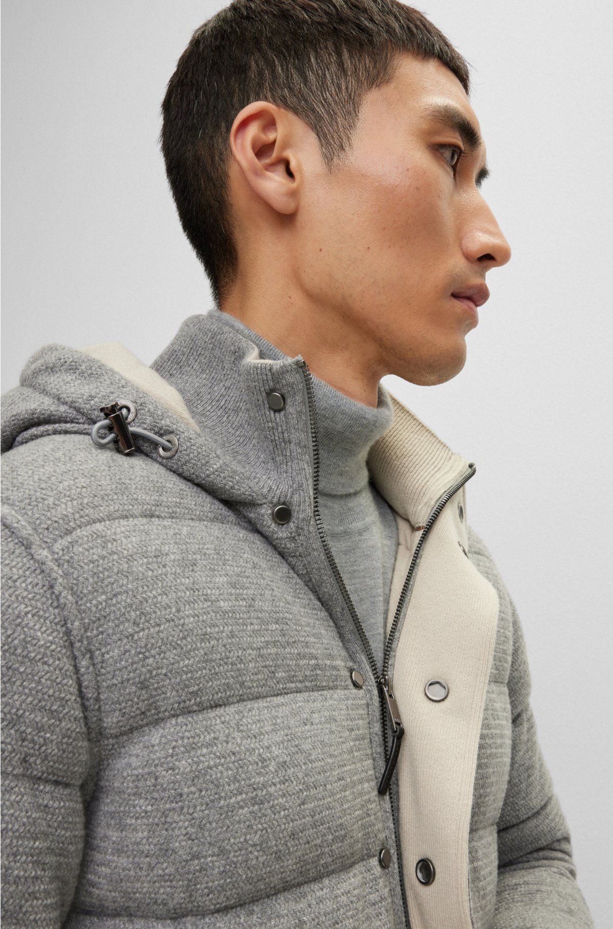 BOSS - Goose-down puffer jacket in knitted wool and cashmere