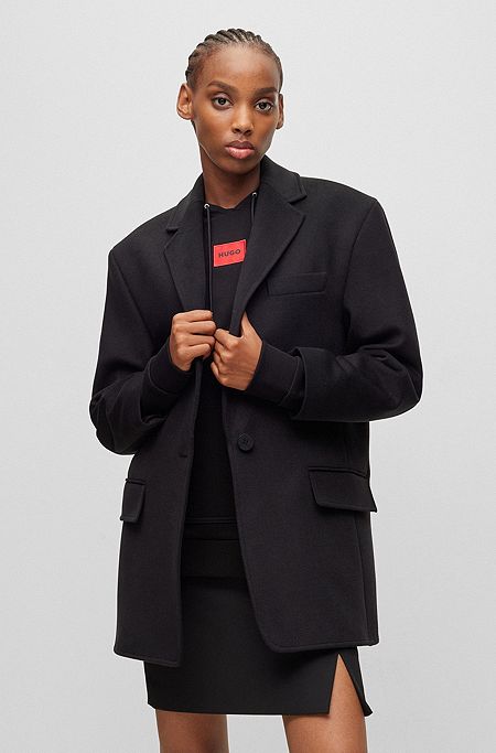 Oversized-fit single-button jacket with signature lining, Black