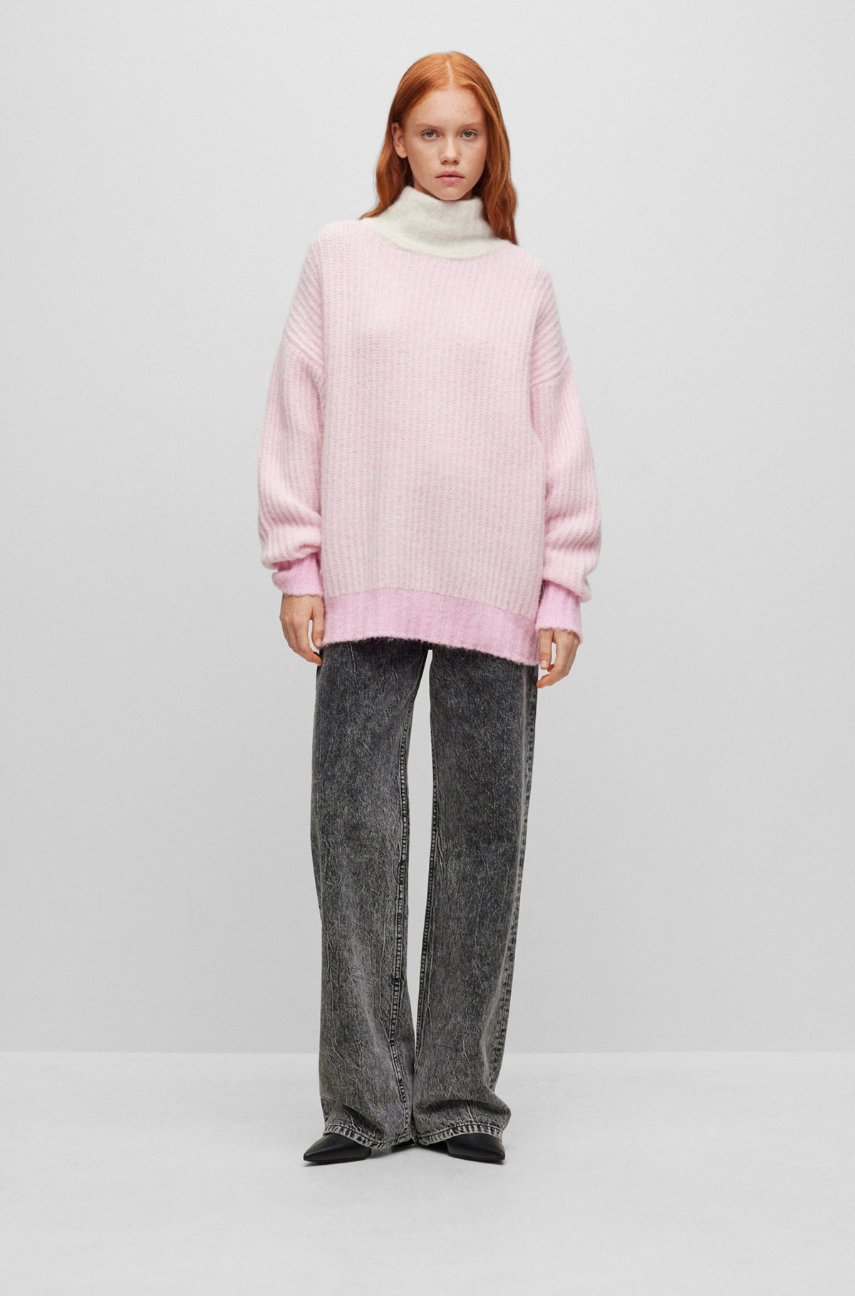 HUGO - Oversized-fit rollneck sweater with colour-block detailing