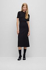Mock-neck knitted dress with rear cut-out detail, Black
