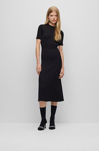 Mock-neck knitted dress with rear cut-out detail, Black