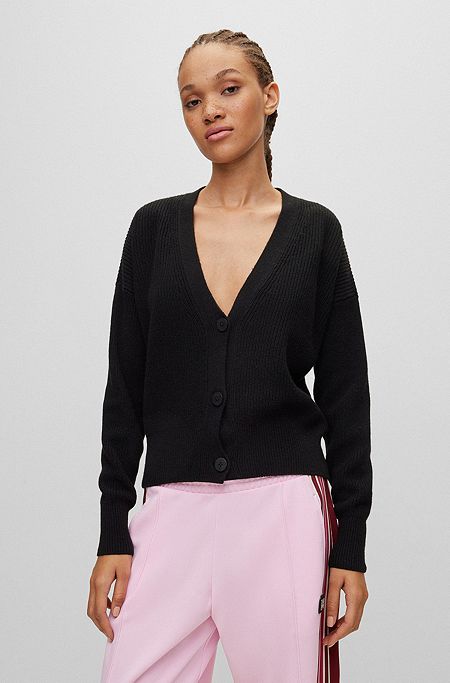 V-neck cardigan with wool and cashmere, Black