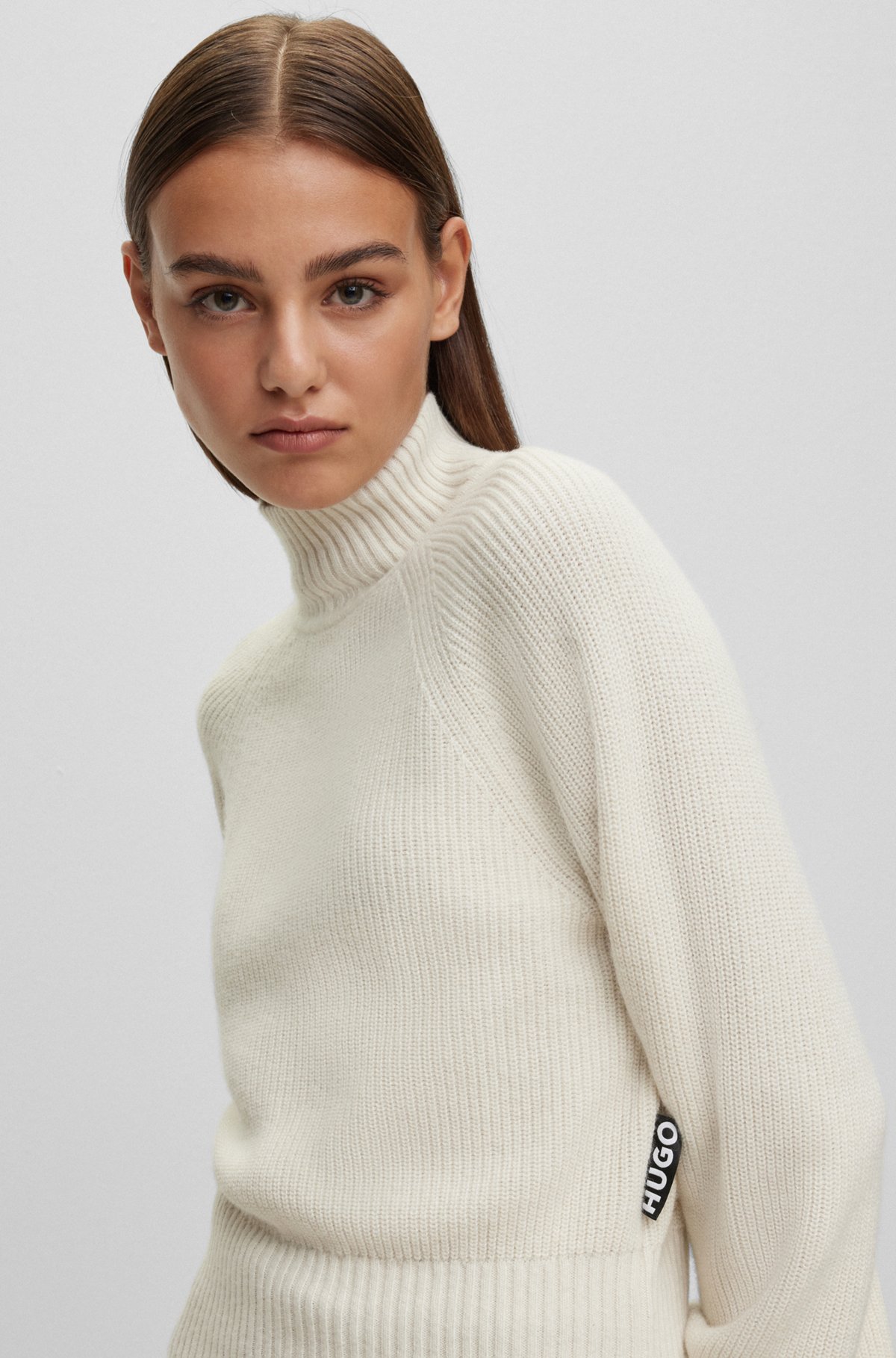 Rollneck sweater with logo flag, White