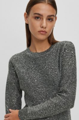 metallic silver sweater dress 60s Dress, 70s Dress, Silver Dress, Vintage Knit Dress, Metallic Knit Dress,  Lurex Dress, Pointelle Dress, Babydoll Dress, Sweater Dress