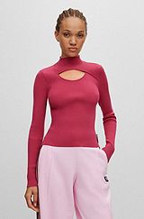 Frill-collar sweater with cut-out detail, Dark pink