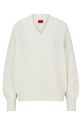 HUGO - V-neck oversized-fit sweater in a wool blend