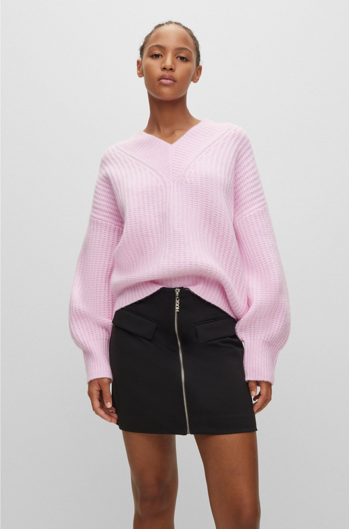 HUGO - V-neck oversized-fit sweater in a wool blend
