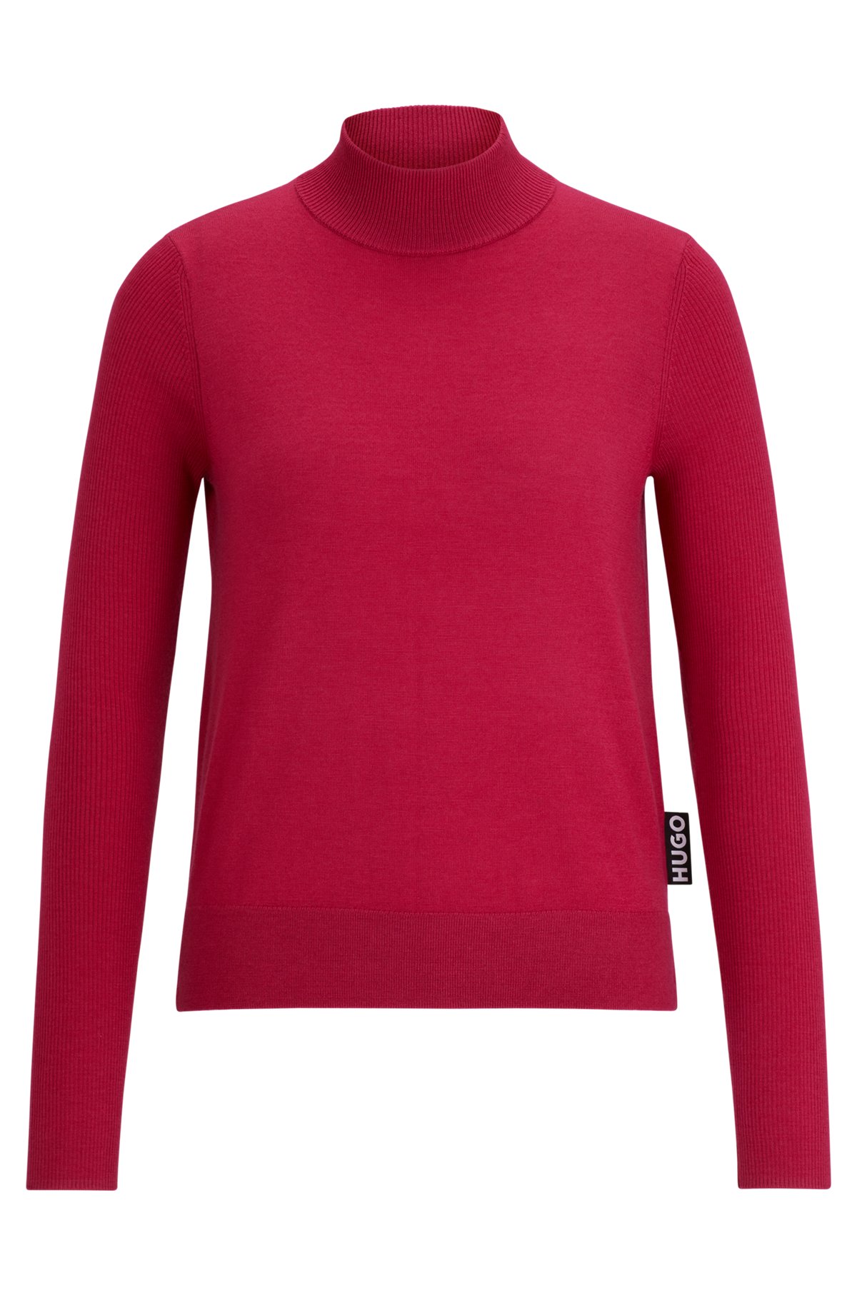Mock-neck sweater in virgin wool with logo flag, Pink