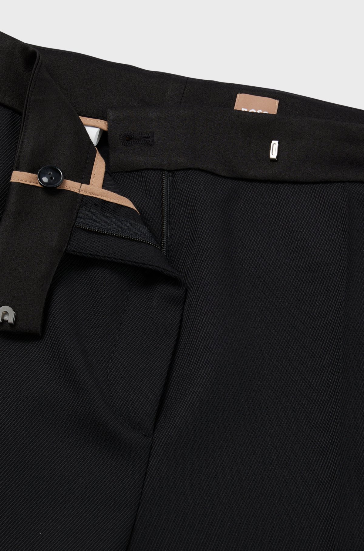 Regular-fit tuxedo trousers in wool-blend twill, Black