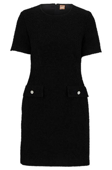 Slim-fit tweed dress with button-detail pockets, Hugo boss