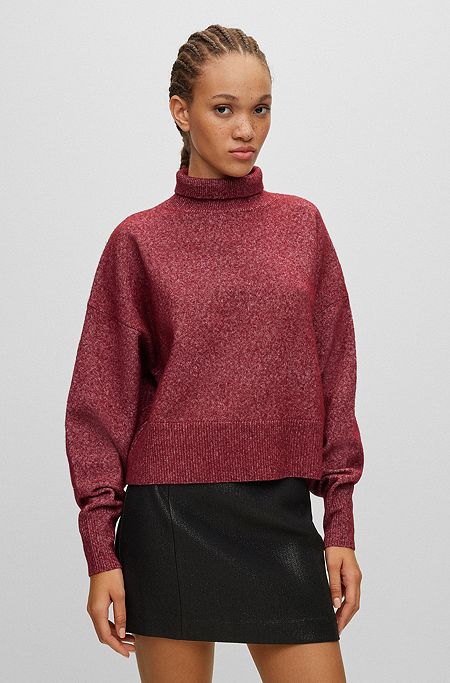 Oversized-fit sweater with mock neckline, Dark Red