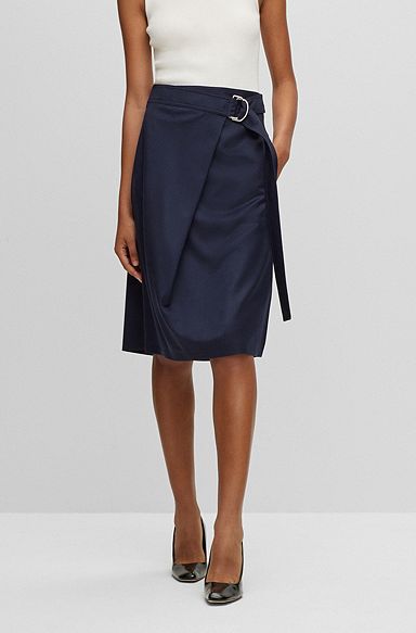 A-line skirt in stretch-wool flannel, Dark Blue