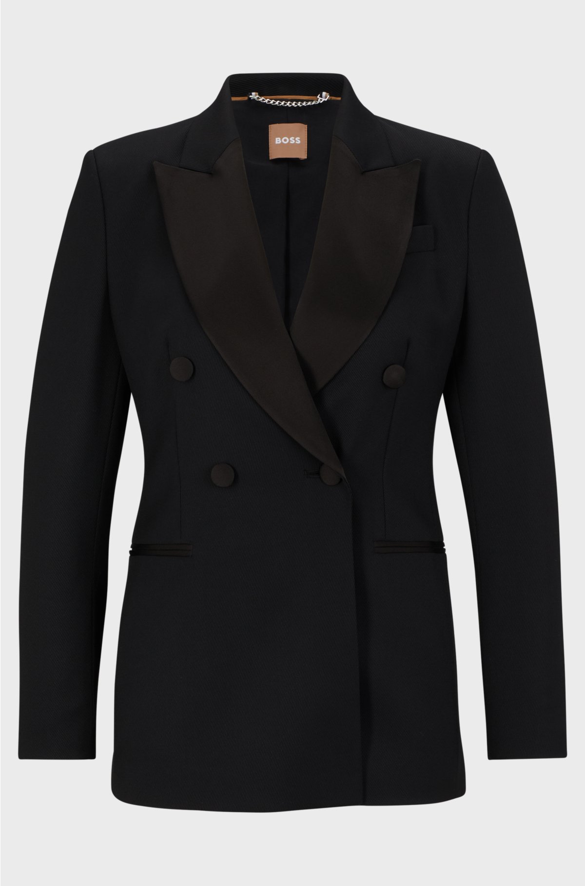 Slim-fit tuxedo jacket in wool-blend twill, Black