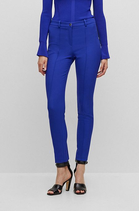 Slim-fit trousers in stretch fabric with pintuck pleats, Blue