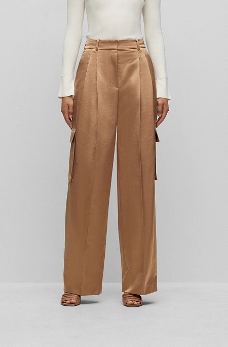 BOSS - High-waisted regular-fit trousers in a linen blend