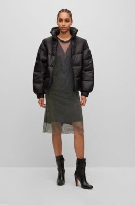 BOSS - Ärmelloses Regular-Fit Kleid aus schimmerndem Mesh 