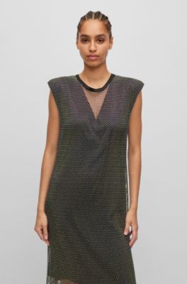 BOSS - Ärmelloses Regular-Fit Kleid aus schimmerndem Mesh 