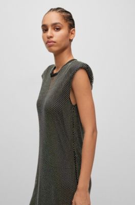 BOSS - Ärmelloses Regular-Fit Kleid aus schimmerndem Mesh 