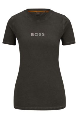 Boss Slim Fit T Shirt In Cotton With Embellished Logo 