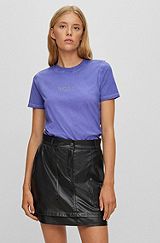 Slim-fit T-shirt in cotton with embellished logo, Purple