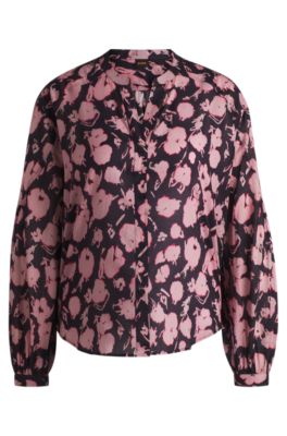 Regular-fit blouse in printed cotton voile, Black / Pink