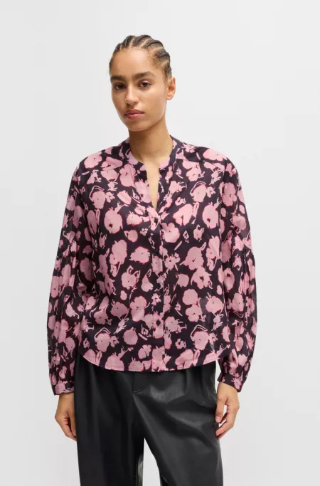 Regular-fit blouse in printed cotton voile