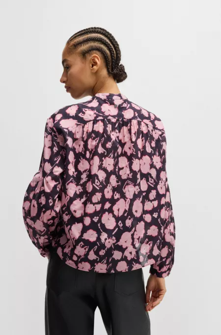 Regular-fit blouse in printed cotton voile