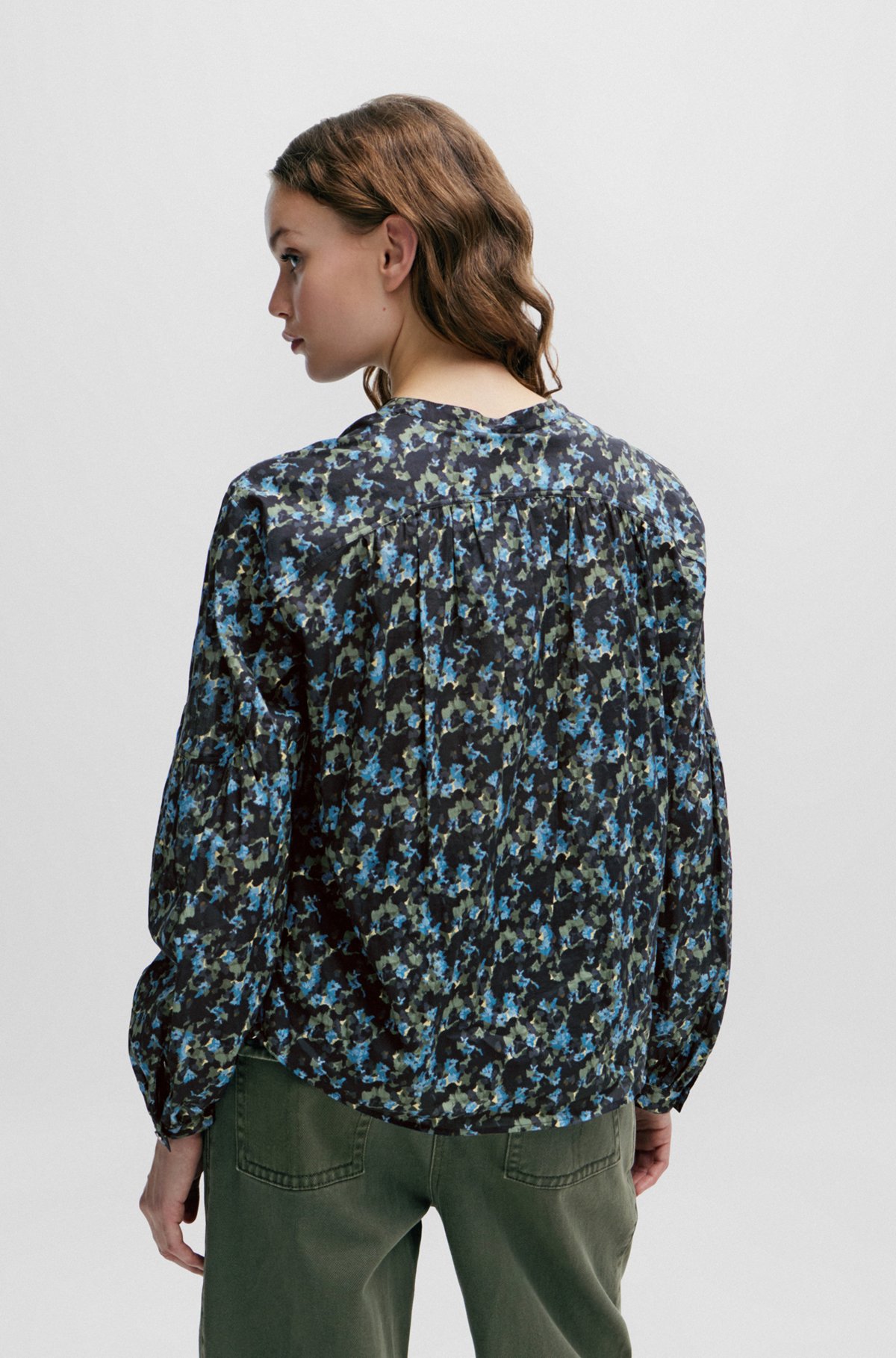 Regular-fit blouse in printed cotton voile, Patterned