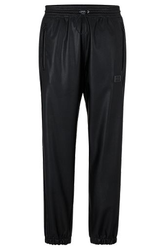 Faux-leather tracksuit bottoms with framed logo, Black